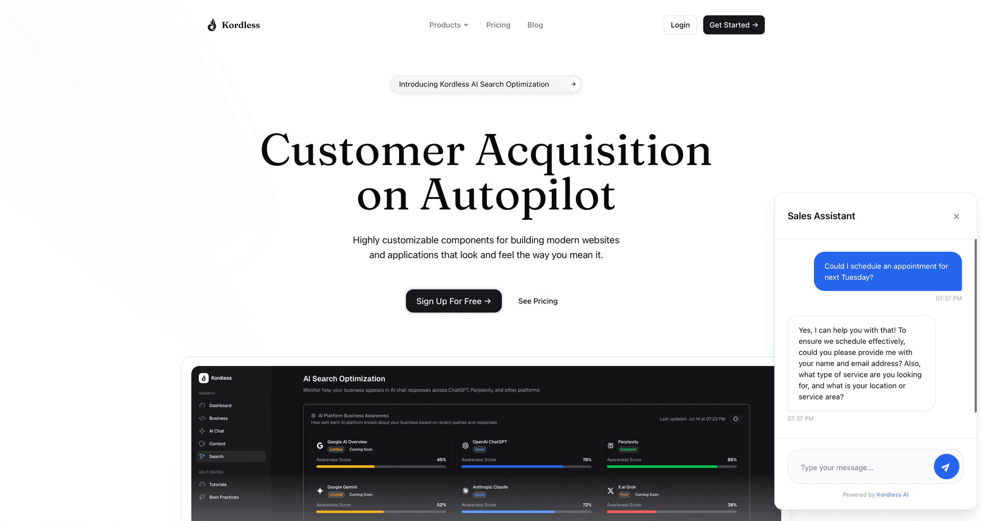Kordless AI agent product interface preview